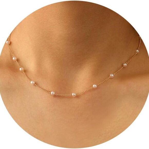 Dainty Pearl Necklaces for Women 14K Gold/Silver Plated Cute Single Pearl Neckla - Picture 1 of 6